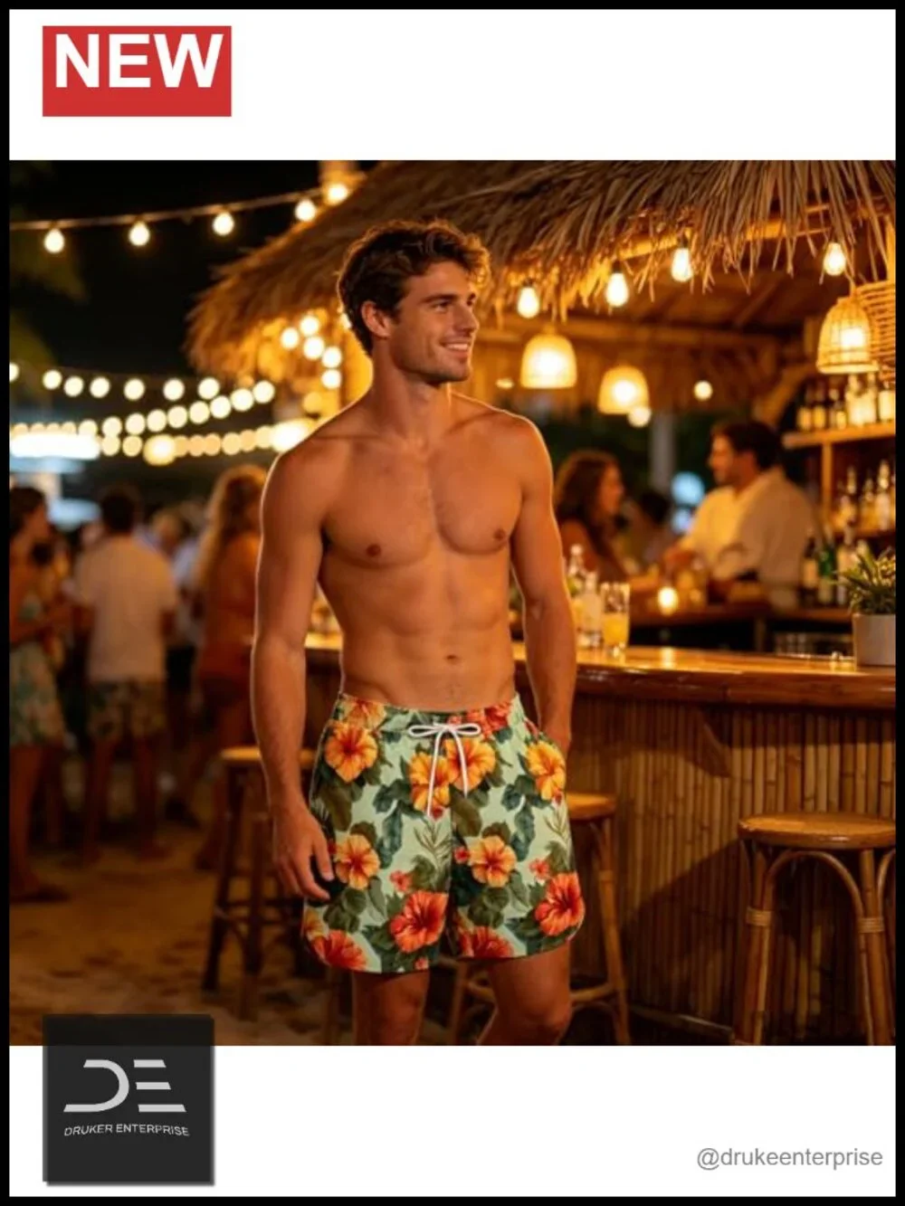 Men's Double-Layer Pattern Swim Trunks Quick-Drying Surf Shorts